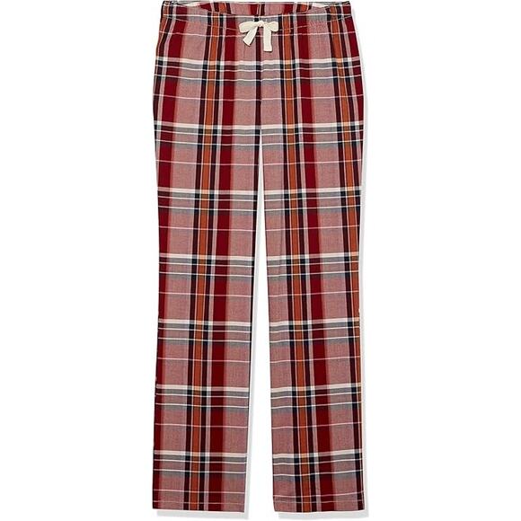 NEW Women's XL Luxury Soft Cotton Poplin Sleep Pants Pajama Pants BURGUNDY PLAID - Picture 1 of 3